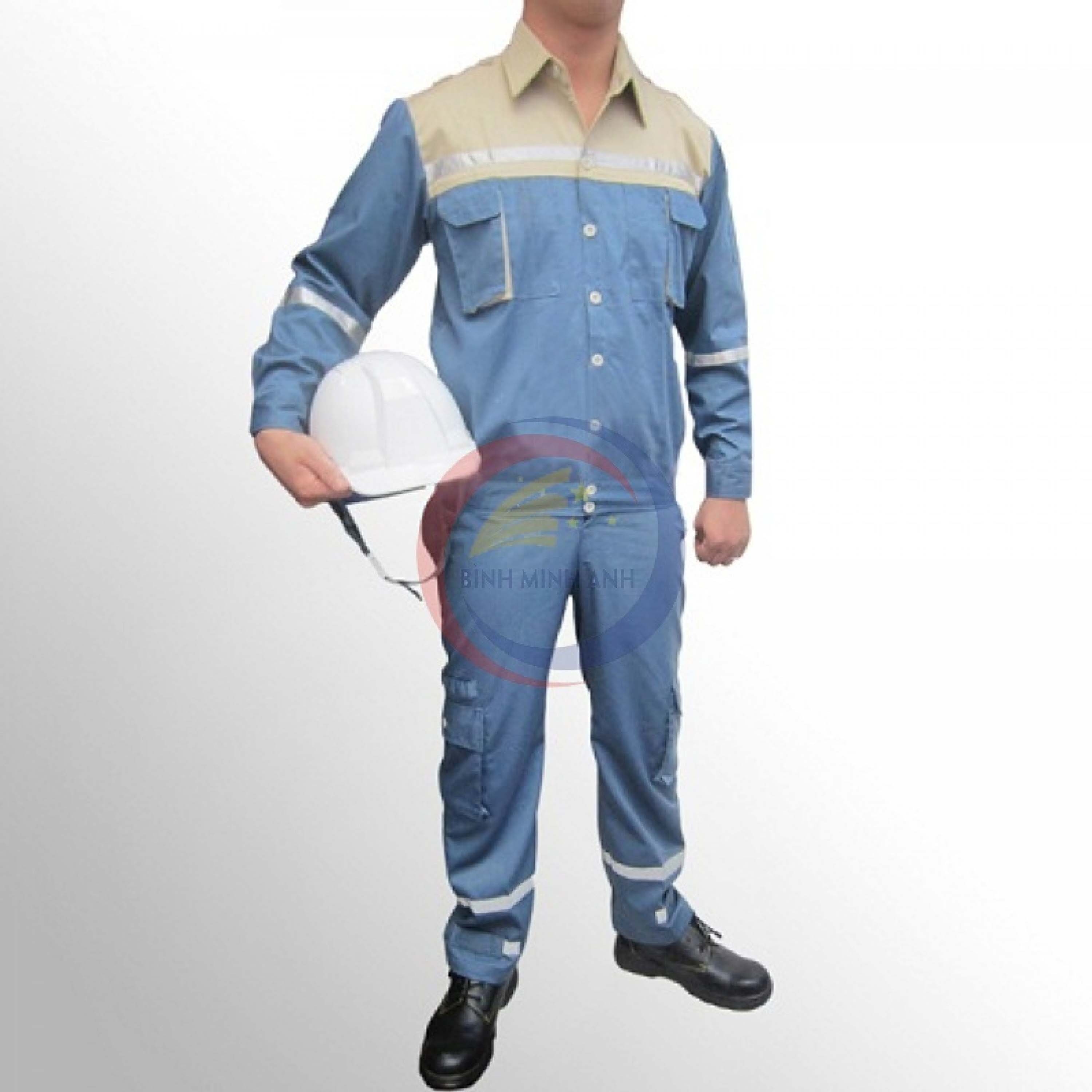 Quần áo bảo hộ lao động pangrim Hàn Quốc 2721 pha màu xanh ghi